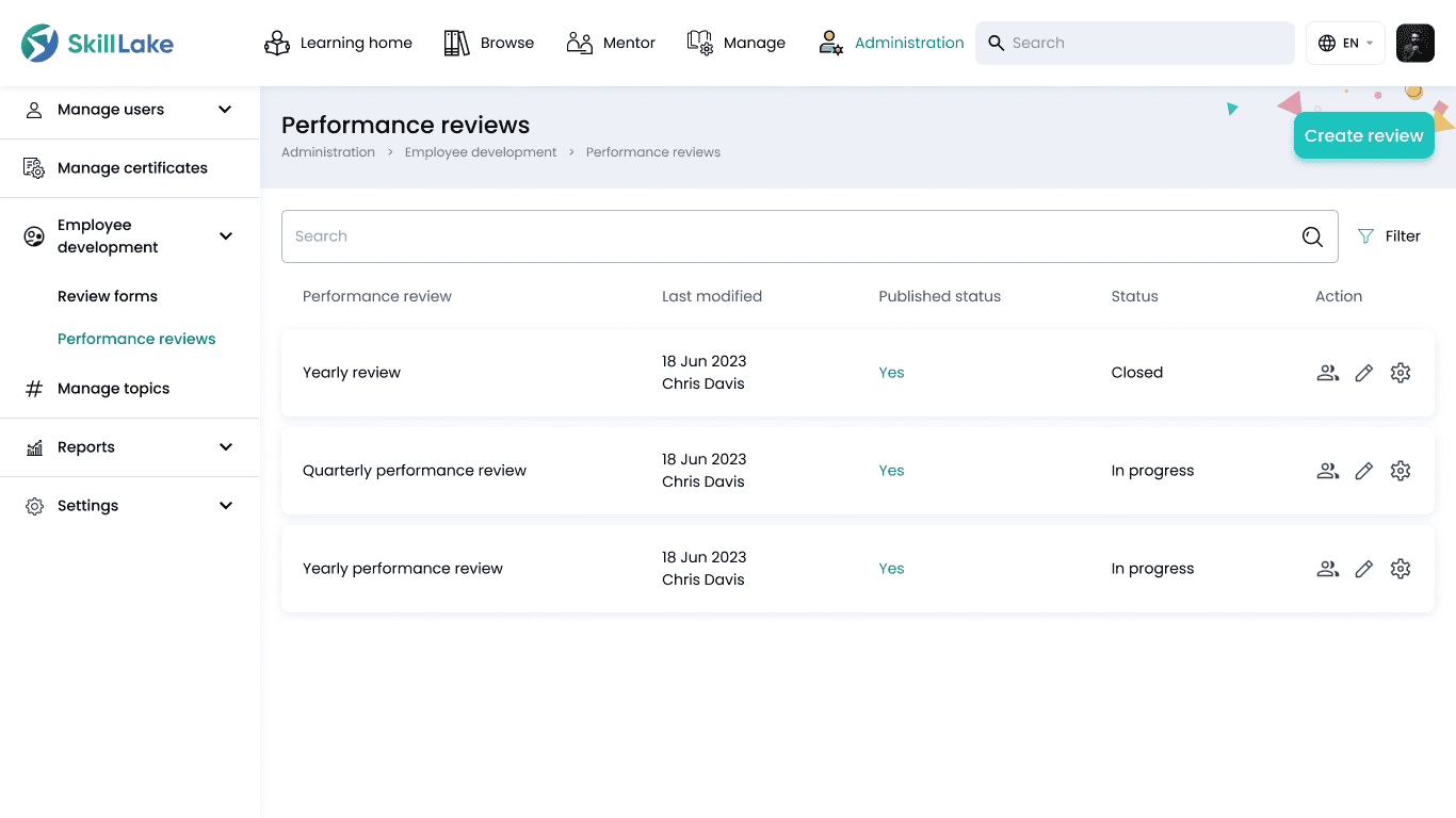 Performance review Skill Lake